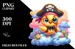 Watercolor Baby Chicken with Pirate Hat PNG Product Image 2