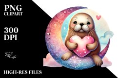 Boho Walrus on Moon with Heart PNG Product Image 2