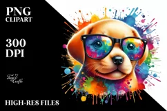 Colorful Artistic Puppy Sticker | Sublimation | Clipart Product Image 1