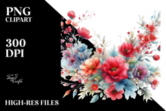 Red Flowers White Background | Sublimation Clipart Product Image 2