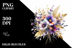 Abstract Watercolor Bouquet Gold Foil Clipart Product Image 3