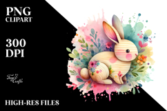 Colorful Pastel Bunny on Splashy Background PNG Product Image 2