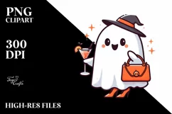 Cute Ghost with Cocktail, Cartoon PNG Product Image 3