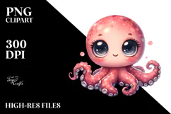 Adorable Baby Octopus Watercolor PNG Product Image 2