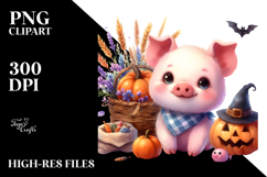 Simple Watercolor Halloween Cute Baby Pig Clipart Product Image 2