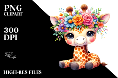Vibrant Flower Crown Giraffe | Sublimation Clipart Product Image 2