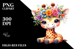 Vibrant Flower Crown Giraffe | Sublimation Clipart Product Image 2