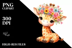 Vibrant Flower Crown Giraffe | Sublimation Clipart Product Image 1