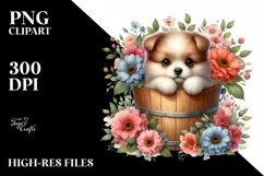 Cute Baby Dog with Flowers, PNG Product Image 3
