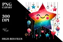 Smiling Watercolor Star with Hearts PNG Product Image 2