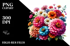 Colorful Zinnia Bouquet | Sublimation | Clipart Product Image 3