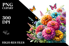 Colorful Vibrant Zinnia Bouquet | Sublimation Clipart Product Image 2