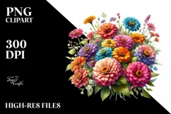 Watercolor Bouquet Zinnia Clipart Product Image 1