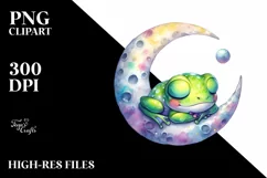 Colorful Baby Frog Sleeping on Moon Clipart Product Image 1