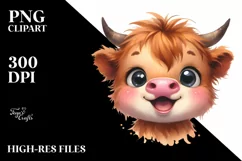 Funny Baby Face Highland Cow PNG Product Image 1