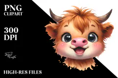 Funny Baby Face Highland Cow PNG Product Image 2