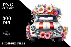 Watercolor Car with Flowers Clipart Product Image 1