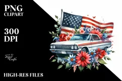 Watercolor Car with Flowers Clipart Product Image 1