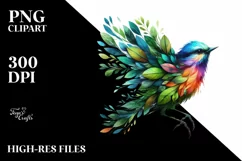Abstract Vibrant Bird with Leaf Body PNG Product Image 3