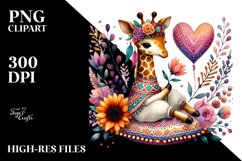 Boho Giraffe Sitting on Flower PNG Product Image 2