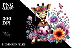 Boho Giraffe Sitting on Flower PNG Product Image 2