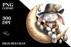 Watercolor Smiling Bunny with Leather Hat PNG Product Image 2