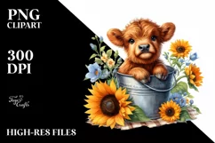 Cute Baby Highland Cow with Party Hat, PNG Product Image 3
