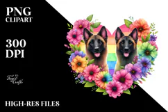 Cute Malinois with Rainbow Flowers, Transparent PNG Product Image 2