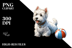 West Highland White Terrier Sitting on the Beach Clipart Product Image 2
