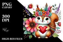 Cute Boho Squirrel Sitting on Flower PNG Product Image 2