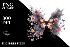 Grungy Butterfly with Spring Flowers PNG Product Image 2