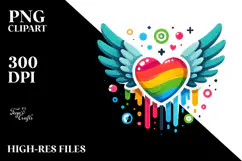 Heart with Wings Paintbrush Style PNG Product Image 2