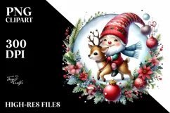 Vibrant Watercolor Christmas Gnome Riding a Deer PNG Product Image 1