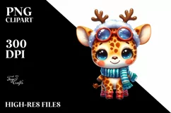 Watercolor Giraffe with Reindeer Horns and Sky Goggles PNG Product Image 3