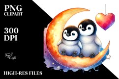 Colorful Baby Penguin Sitting on Moon PNG Product Image 2