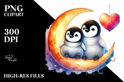 Colorful Baby Penguin Sitting on Moon PNG Product Image 2