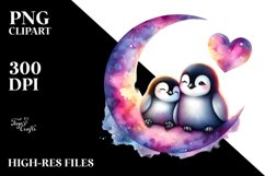 Colorful Baby Penguin Sitting on Moon PNG Product Image 2