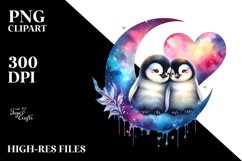 Colorful Baby Penguin Sitting on Moon PNG Product Image 2