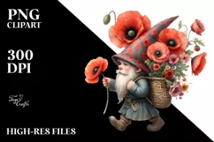 Gnome with Poppy Bouquet Clipart Product Image 1