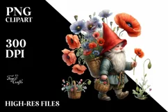 Gnome with Poppy Bouquet Clipart Product Image 3
