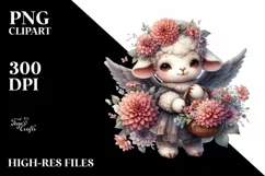 Gothic Baby Lamb with Flowers | Sublimation Clipart Product Image 1