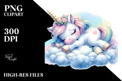 Baby Unicorn Napping on Cloud PNG Product Image 2