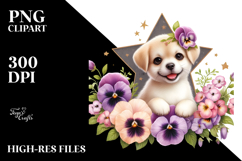 Smiling Pansy Babydog on a Star | Sublimation Clipart Product Image 2