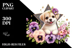 Smiling Pansy Babydog on a Star | Sublimation Clipart Product Image 2