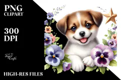 Smiling Pansy Babydog on a Star | Sublimation Clipart Product Image 2