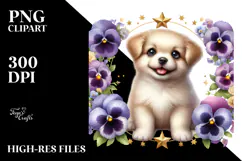 Smiling Pansy Babydog on a Star | Sublimation Clipart Product Image 2
