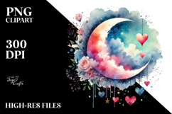 Digital Painting Moon with Hearts PNG Product Image 2