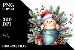 Pastel Chicken in Santa Hat, Watercolor PNG Product Image 2