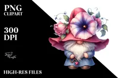 Cute Gnome with Morning Glory Floral PNG Product Image 2