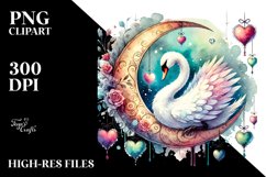 Swan on Half Moon, Watercolor PNG Product Image 2